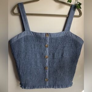 Iz Byer Blue Smocked Crop Top W/ Button Details Women’s XXL
